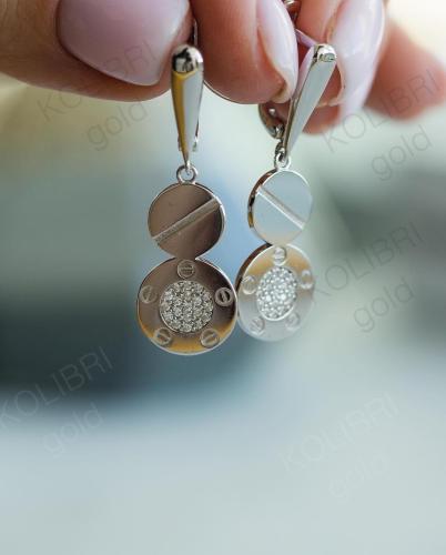 Длинные серьги из белого золота с фианитом ДАРИНА 1с40519