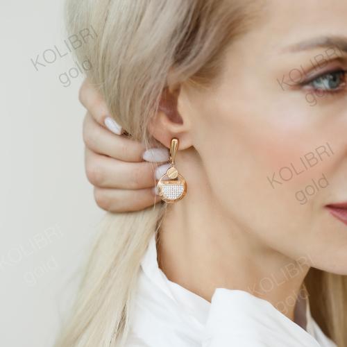 Золотые длинные серьги с фианитом ДАРИНА 1с40742
