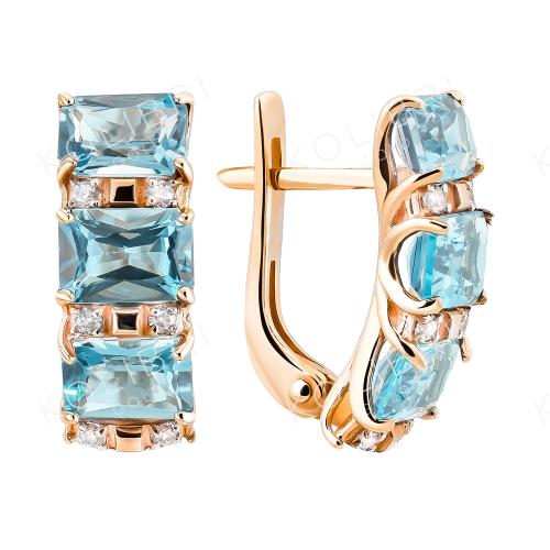 Золотые серьги с топазом и фианитом БОЛЬШАКОВ 2-494