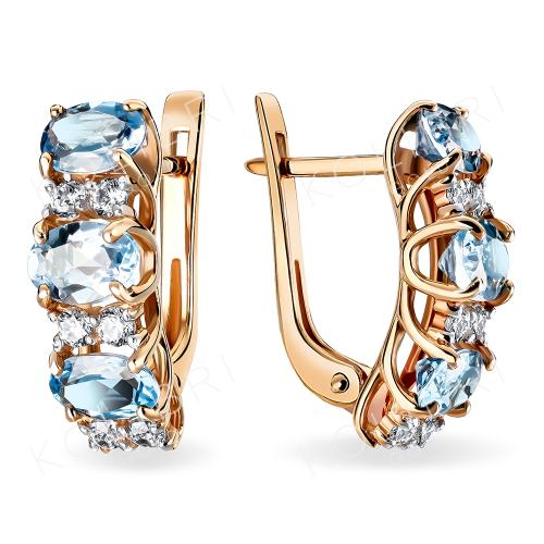 Золотые серьги с топазом и фианитом БОЛЬШАКОВ 2-668