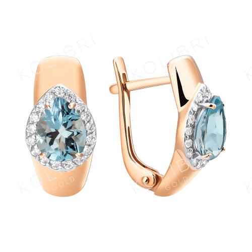 Золотые серьги с топазом и фианитом БОЛЬШАКОВ 2-701т