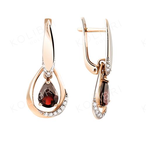 Золотые серьги с гранатом и фианитом БОЛЬШАКОВ 2-760г