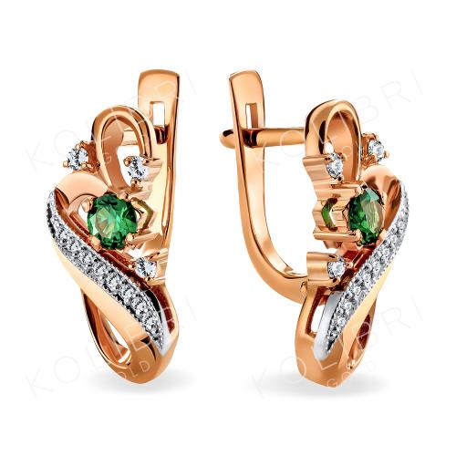 Золотые серьги с бриллиантом и изумрудом МИРИАДА 2020129