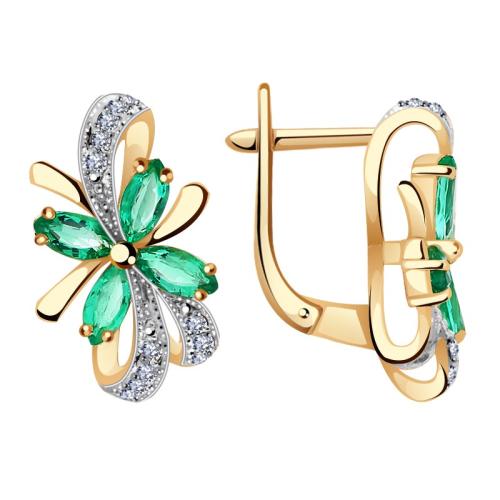 Золотые серьги с бриллиантом и изумрудом АЛЕКСАНДРА 2020476