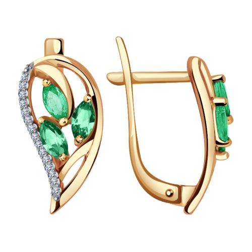 Золотые серьги с бриллиантом и изумрудом АЛЕКСАНДРА 2020649