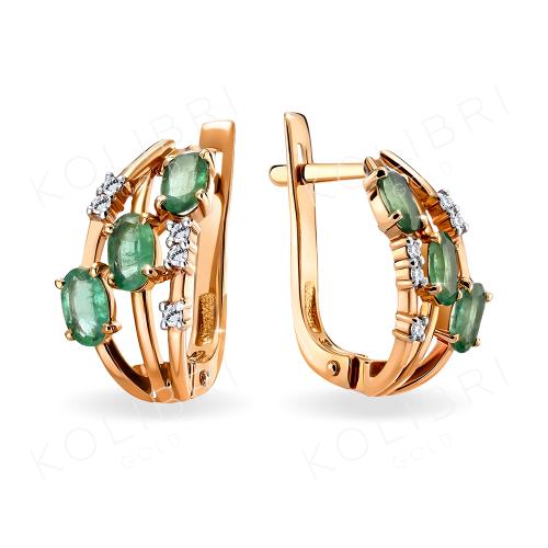 Золотые серьги с бриллиантом и изумрудом АЛЕКСАНДРА 2020728