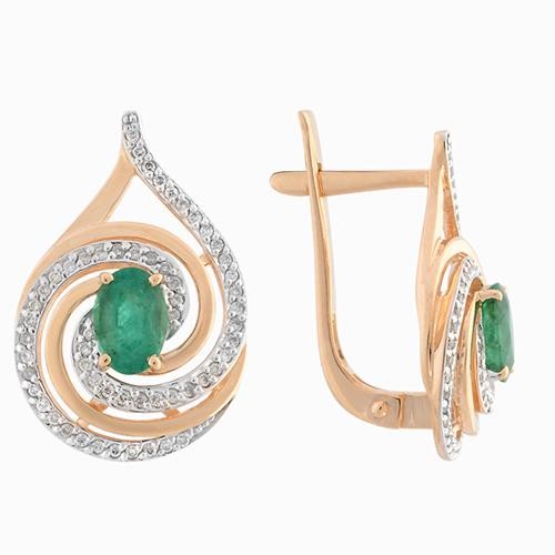 Золотые серьги с бриллиантом и изумрудом АЛЕКСАНДРА 2020836