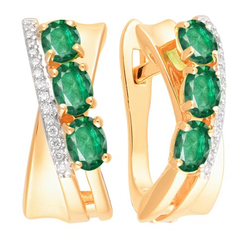 Золотые серьги с бриллиантом и изумрудом АЛЕКСАНДРА 2021371