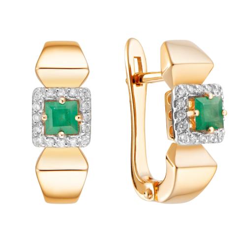 Золотые серьги с бриллиантом и изумрудом АЛЕКСАНДРА 2021933