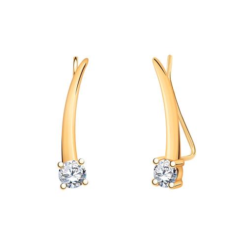 Золотые серьги зажимы с фианитом АТОЛЛ 20998