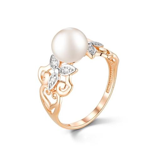 Золотое кольцо с жемчугом и фианитом DEFLEUR 21143A1
