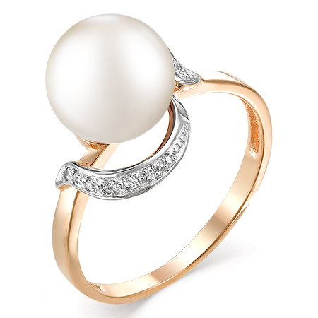 Золотое кольцо с жемчугом и фианитом DEFLEUR 21401A1