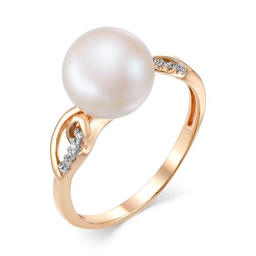 Золотое кольцо с жемчугом и фианитом DEFLEUR 21414A1