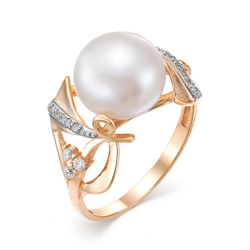 Золотое кольцо с жемчугом и фианитом DEFLEUR 21432A1