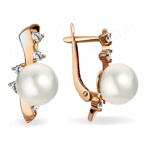 Золотые серьги с жемчугом и фианитом DEFLEUR 22040А1