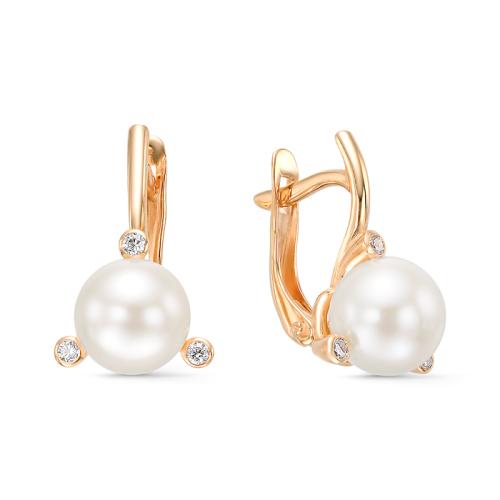 Золотые серьги с жемчугом и фианитом DEFLEUR 22043A1