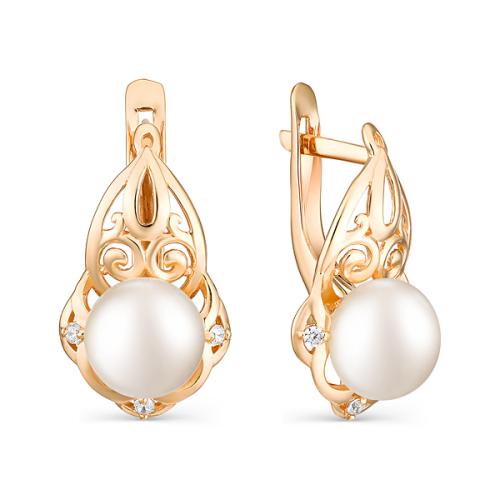 Золотые серьги с жемчугом и фианитом DEFLEUR 22131A1