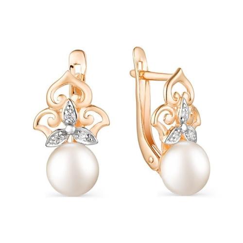 Золотые серьги с жемчугом и фианитом DEFLEUR 22143A1