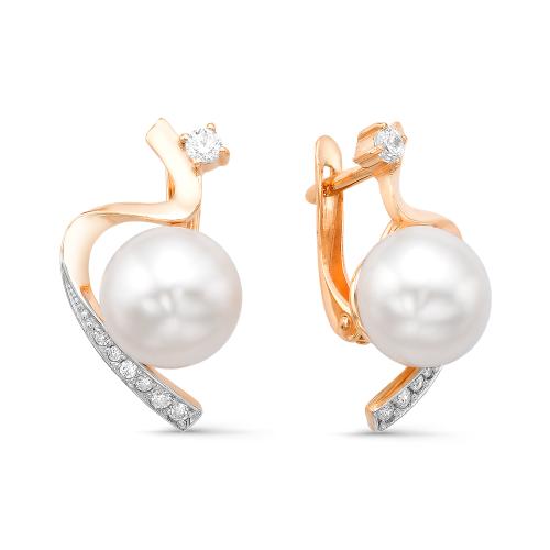 Золотые серьги с жемчугом и фианитом DEFLEUR 22172A1