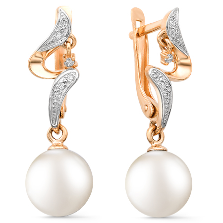 Золотые серьги с жемчугом и фианитом DEFLEUR 22401A1