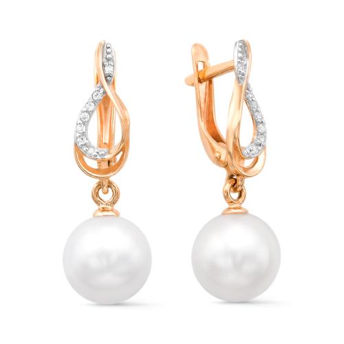 Золотые серьги с жемчугом и фианитом DEFLEUR 22402A1