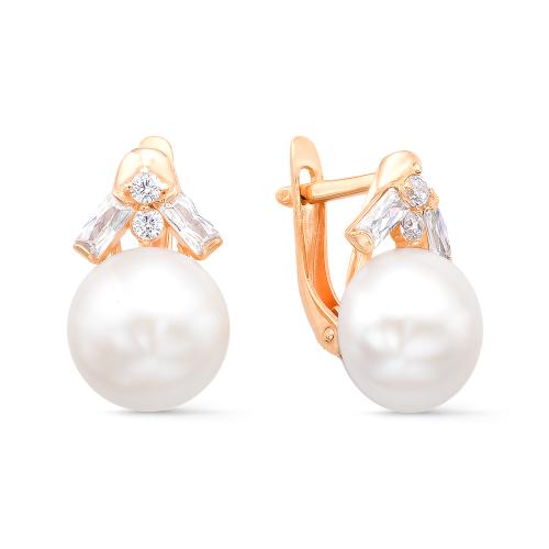 Золотые серьги с жемчугом и фианитом DEFLEUR 22404A1