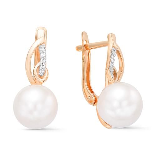 Золотые серьги с жемчугом и фианитом DEFLEUR 22414A1
