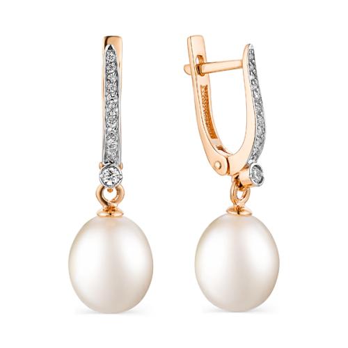 Золотые серьги с жемчугом и фианитом DEFLEUR 22439A1