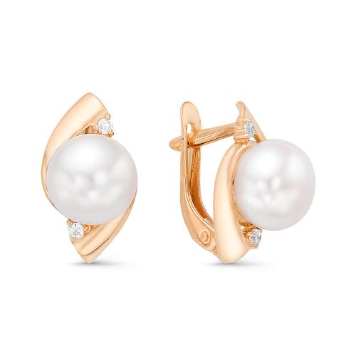 Золотые серьги с жемчугом и фианитом DEFLEUR 22632A1
