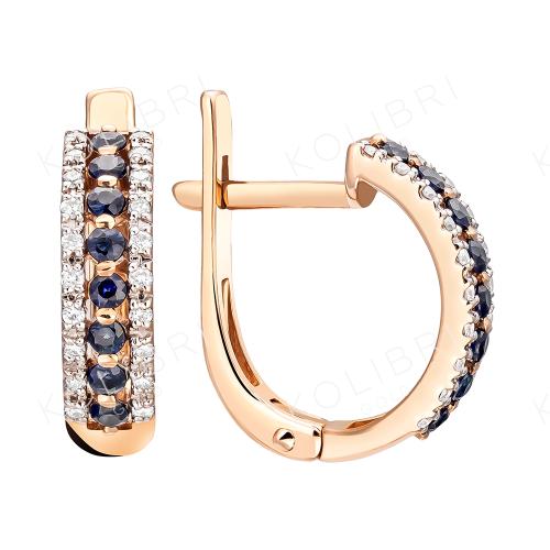 Золотые серьги с бриллиантом и сапфиром АЛЕКСАНДРА 3020458