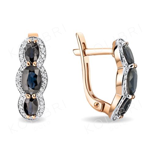 Золотые серьги с бриллиантом и сапфиром АЛЕКСАНДРА 3020832