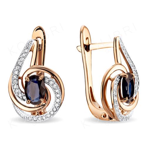 Золотые серьги с бриллиантом и сапфиром АЛЕКСАНДРА 3020876