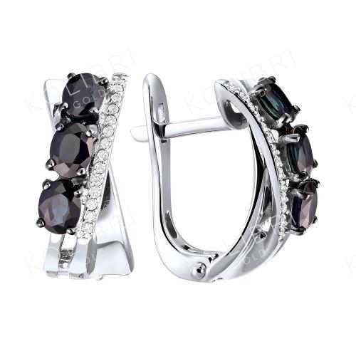 Серьги из белого золота с бриллиантом и сапфиром АЛЕКСАНДРА 3021371б