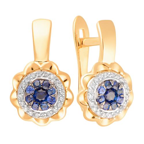 Золотые серьги с бриллиантом и сапфиром АЛЕКСАНДРА 3021425