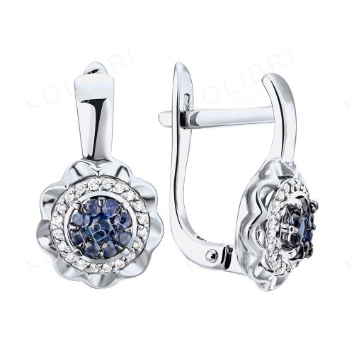 Серьги из белого золота с бриллиантом и сапфиром АЛЕКСАНДРА 3021425б