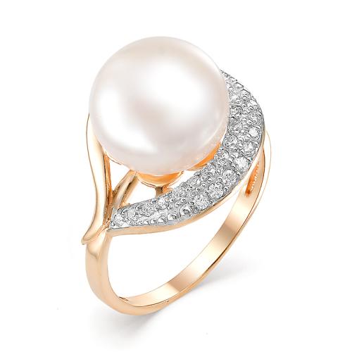 Золотое кольцо с жемчугом и фианитом DEFLEUR 31059A1