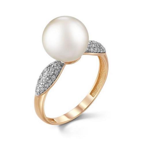 Золотое кольцо с жемчугом и фианитом DEFLEUR 31074A1