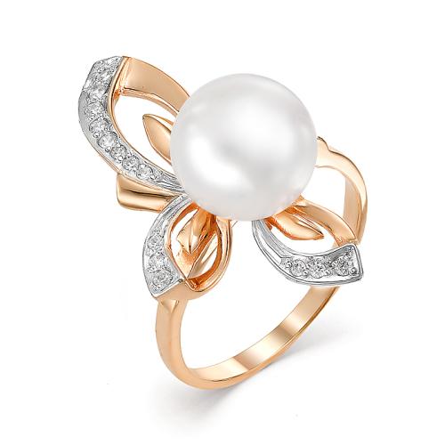 Золотое кольцо с жемчугом и фианитом DEFLEUR 31156A1