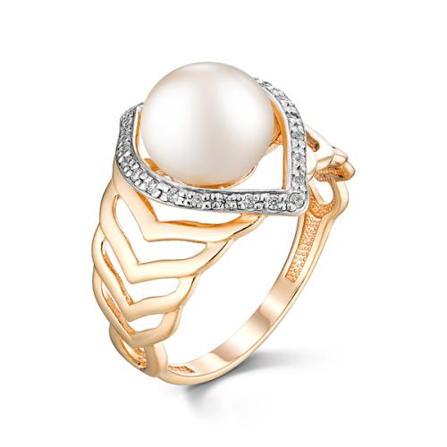 Золотое кольцо с жемчугом и фианитом DEFLEUR 31213A1
