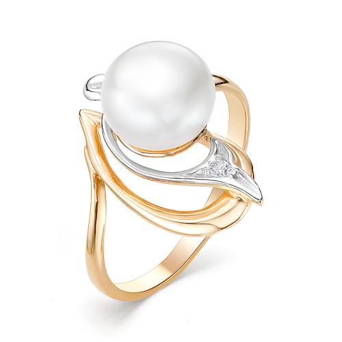 Золотое кольцо с жемчугом и фианитом DEFLEUR 31217A1