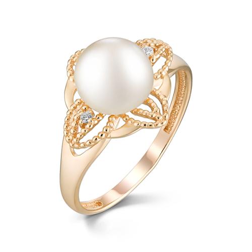 Золотое кольцо с жемчугом и фианитом DEFLEUR 31226A1