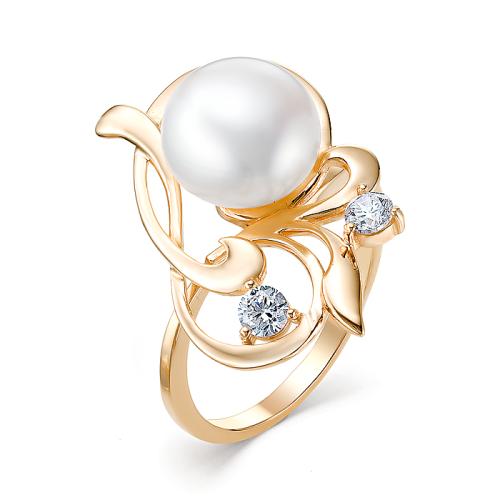 Золотое кольцо с жемчугом и фианитом DEFLEUR 31278A1