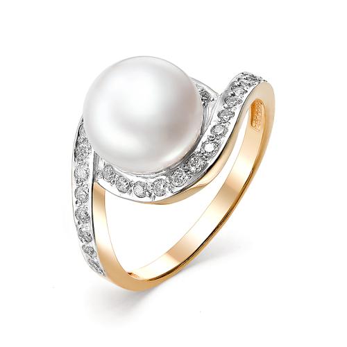 Золотое кольцо с жемчугом и фианитом DEFLEUR 31300A1