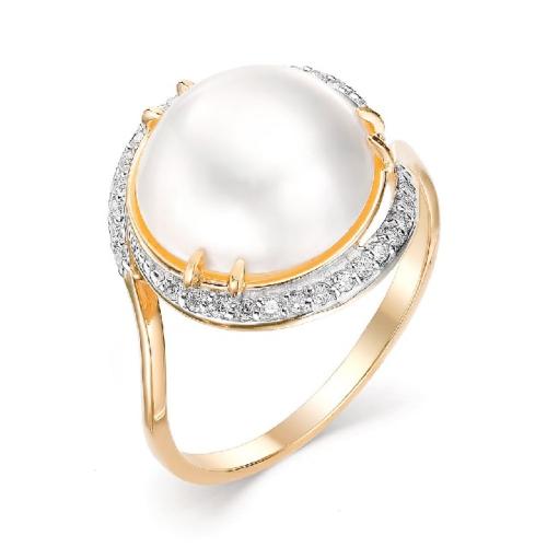 Золотое кольцо с жемчугом и фианитом DEFLEUR 31379A1