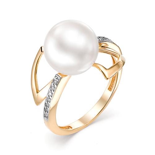 Золотое кольцо с жемчугом и фианитом DEFLEUR 31383A1