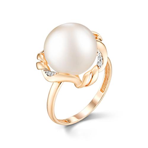 Золотое кольцо с жемчугом и фианитом DEFLEUR 31395A1