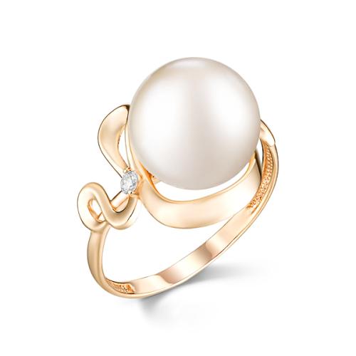 Золотое кольцо с жемчугом и фианитом DEFLEUR 31399A1