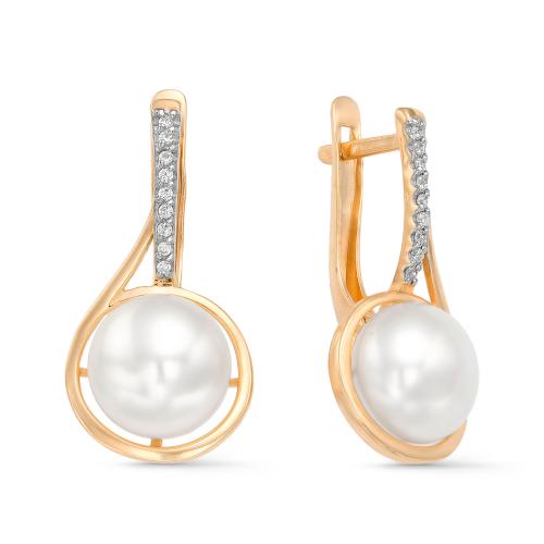 Золотые серьги с жемчугом и фианитом DEFLEUR 32061A1