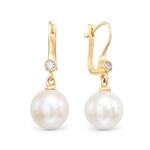 Золотые серьги с жемчугом и фианитом DEFLEUR 32066A1