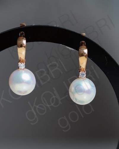 Золотые серьги с жемчугом и фианитом DEFLEUR 32068A1